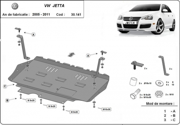 Motor, Versnellingsbak en Radiator Beschermplaat voor VW Jetta