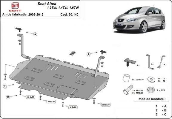 Motor, Versnellingsbak en Radiator Beschermplaat voor Seat Altea