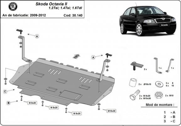 Motor, Versnellingsbak en Radiator Beschermplaat voor Skoda Octavia 2