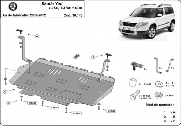 Motor, Versnellingsbak en Radiator Beschermplaat voor Skoda Yeti