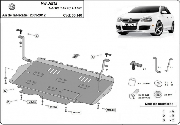 Motor, Versnellingsbak en Radiator Beschermplaat voor VW Jetta