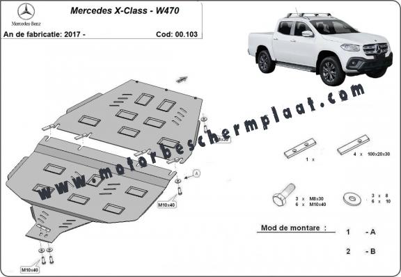 Versnellingsbak Beschermplaat en tussenbakbescherming voor Mercedes X-Class W470
