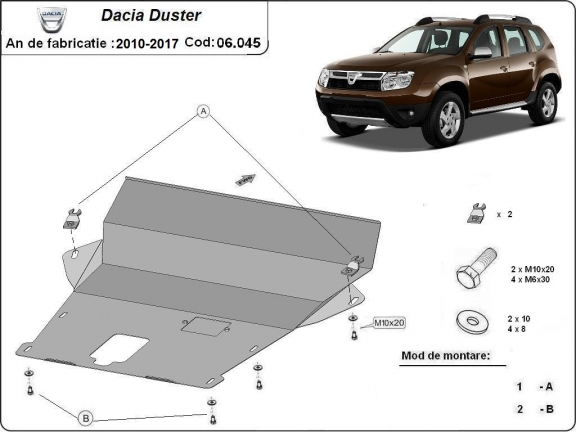 Motor, Versnellingsbak en Radiator Beschermplaat voor Dacia Duster - 2,5 mm