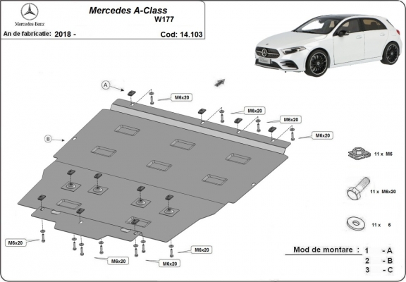 Motor, Versnellingsbak en Radiator Beschermplaat voor Mercedes A-Class W177