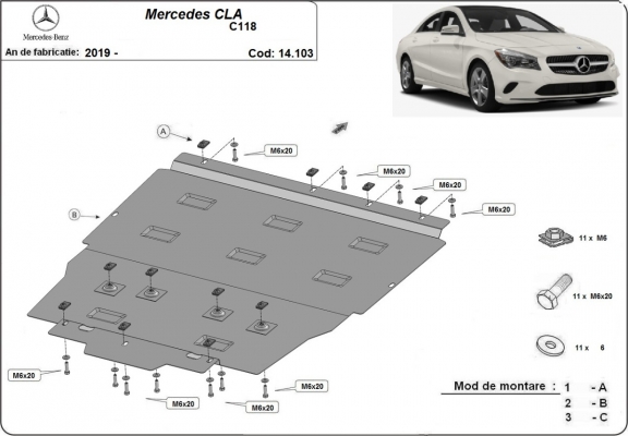 Motor, Versnellingsbak en Radiator Beschermplaat voor Mercedes CLA C118