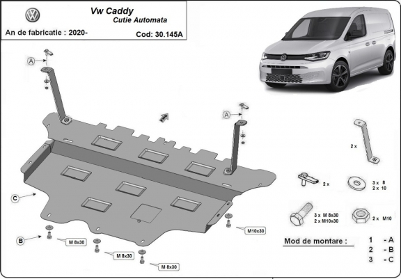 Motor en Versnellingsbak Beschermplaat voor VW Caddy- automatische versnellingsbak