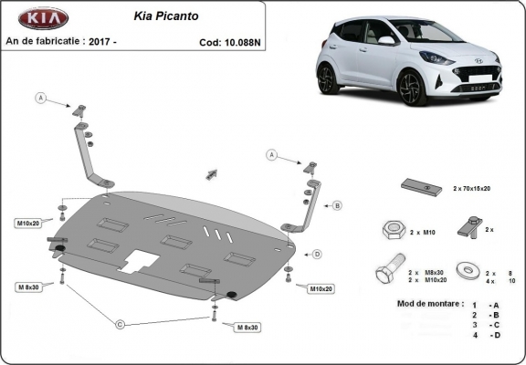 Motor en Versnellingsbak Beschermplaat voor Kia Picanto