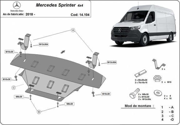 Motor  Beschermplaat voor Mercedes Sprinter 907 4x4