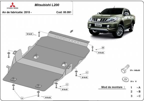 Stalen motor-, versnellingsbak- en differentieel beschermplaat voor Mitsubishi L200