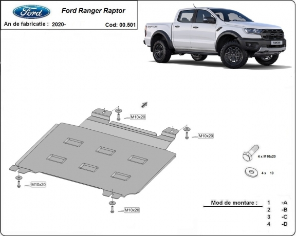 Versnellingsbak Beschermplaat voor Ford Ranger Raptor
