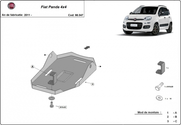 Differentieel Beschermplaat voor Fiat Panda 4x4