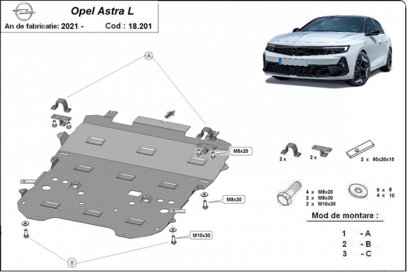 Motor, Versnellingsbak en Radiator Beschermplaat voor Opel Astra L