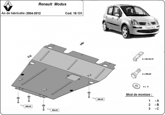 Motor en Versnellingsbak Beschermplaat voor Renault Modus