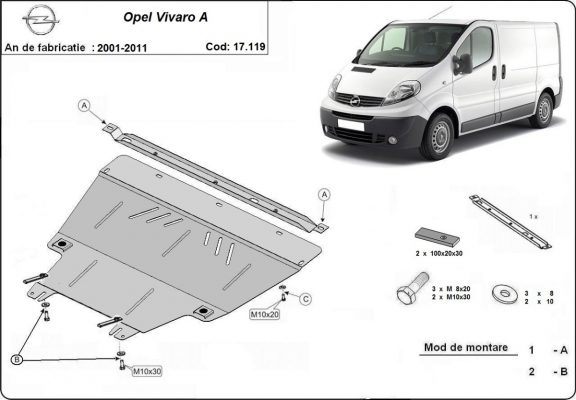 Motor, Versnellingsbak en Radiator Beschermplaat voor Opel Vivaro A 