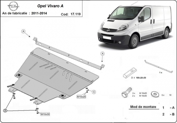 Motor, Versnellingsbak en Radiator Beschermplaat voor Opel Vivaro A (2011-2014)