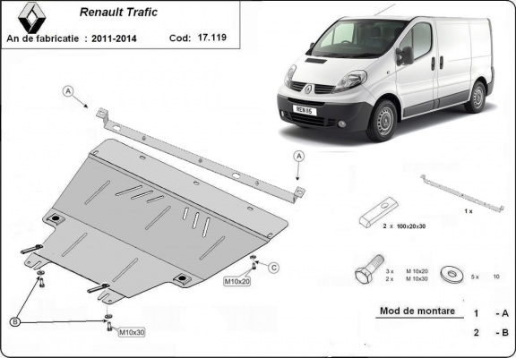 Motor, Versnellingsbak en Radiator Beschermplaat voor Renault Trafic 2 (2011-2014)