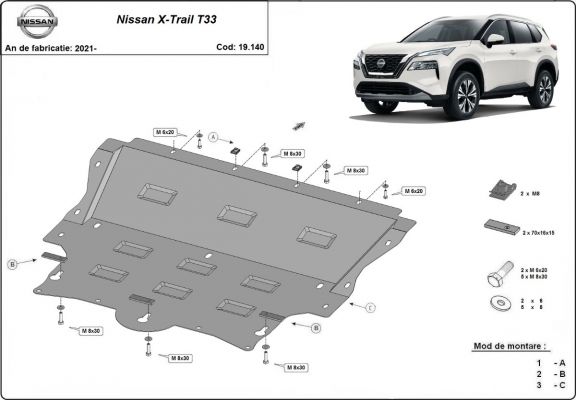 Motor, Versnellingsbak en Radiator Beschermplaat voor Nissan X-Trail T33