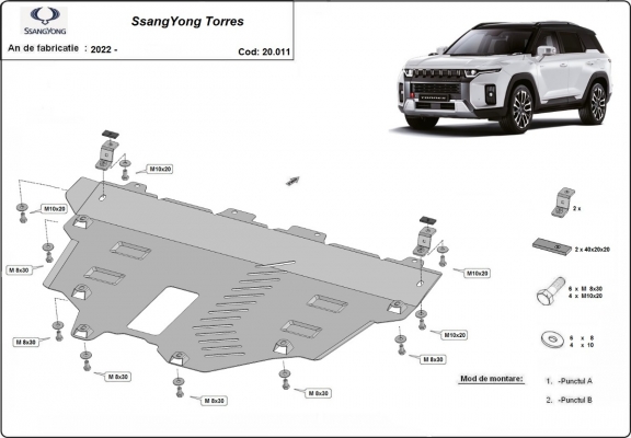 Motor en Radiator Beschermplaat voor Ssangyong Torres