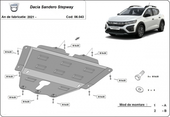 Motor en Versnellingsbak Beschermplaat voor Dacia Sandero 3 Stepway