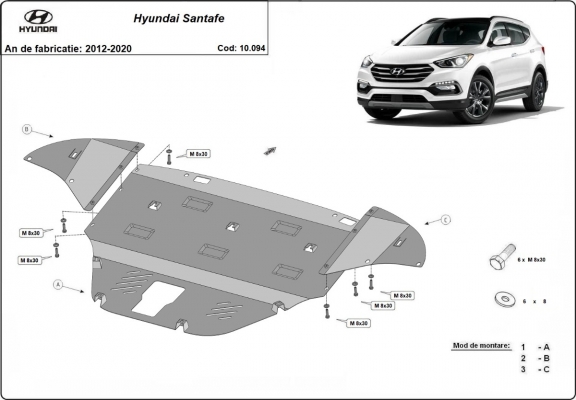 Motor, Versnellingsbak en Radiator Beschermplaat voor Hyundai Santa Fe
