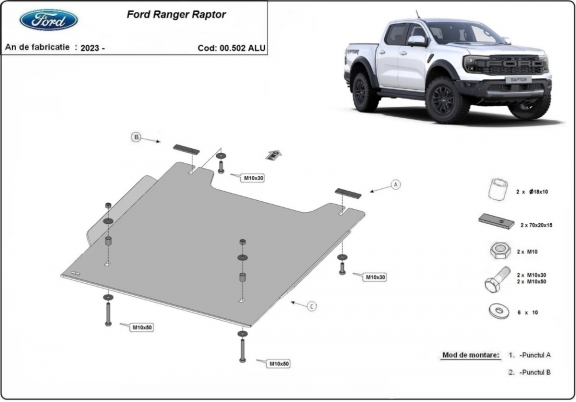Tussenbak Beschermplaat Ford Ranger Raptor - Aluminium
