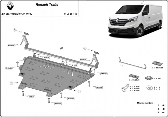 Motor, Versnellingsbak en Radiator Beschermplaat voor Renault Trafic 3 facelift