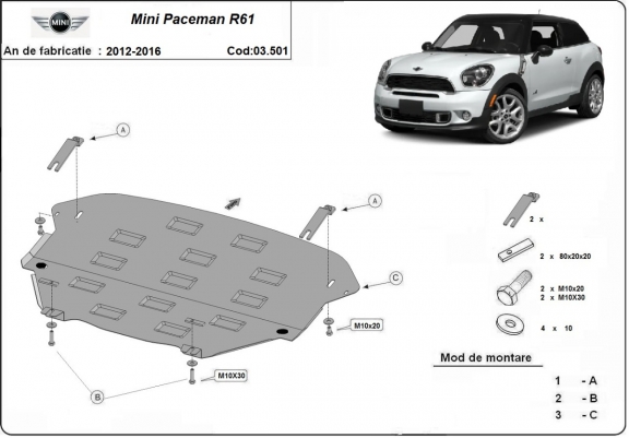 Motor en Versnellingsbak Beschermplaat voor Mini Paceman R61