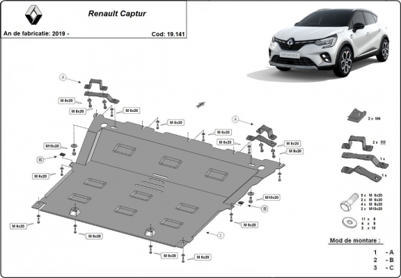 Motor en Versnellingsbak Beschermplaat voor Renault Captur