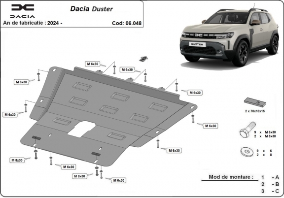 Motor en Versnellingsbak Beschermplaat voor Dacia Duster - 4x2 , 4x4 + 4x4