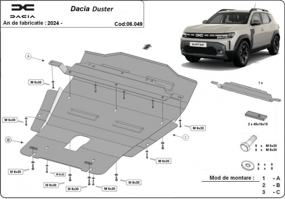Motor en Versnellingsbak Beschermplaat voor Dacia Duster - 4x4