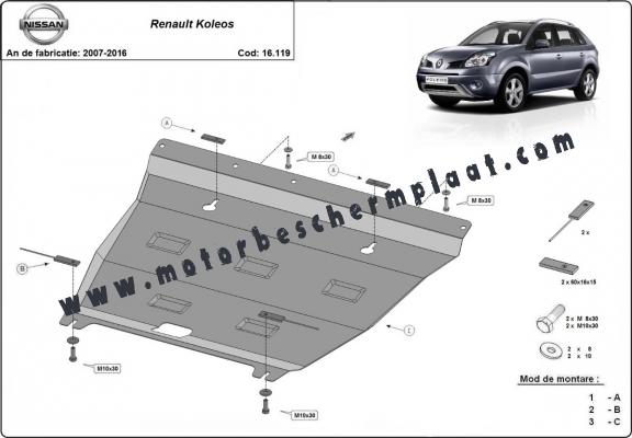 Motor, Versnellingsbak en Radiator Beschermplaat voor Renault Koleos - Vers 2.0