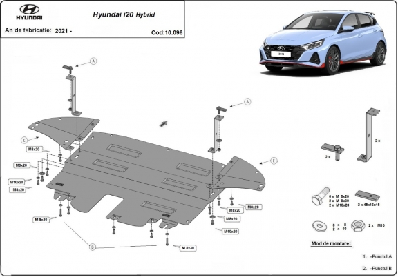  Motor, Versnellingsbak en Radiator Beschermplaat voor Hyundai i20 Hybrid