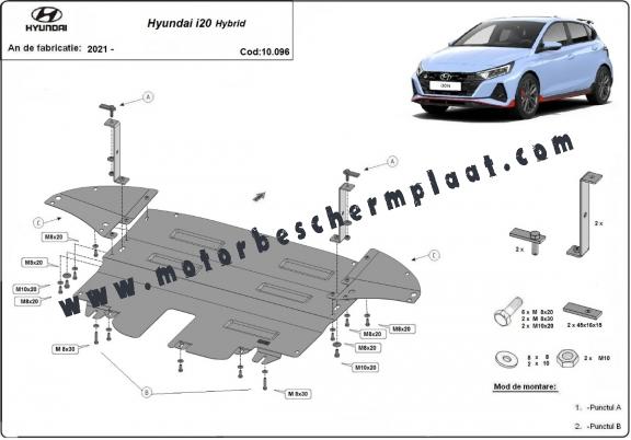  Motor, Versnellingsbak en Radiator Beschermplaat voor Hyundai i20 Hybrid