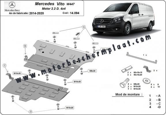 Motor, Versnellingsbak en Radiator Beschermplaat voor Mercedes Vito W447, 2.2 D, 4x4
