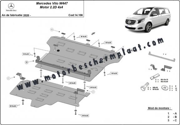 Motor, Versnellingsbak en Radiator Beschermplaat voor Mercedes Vito W447, 2.2 D, 4x4