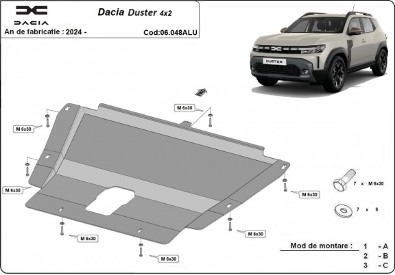 Motor, Versnellingsbak en Radiator aluminium Beschermplaat voor Dacia Duster - 4x2 +4x4