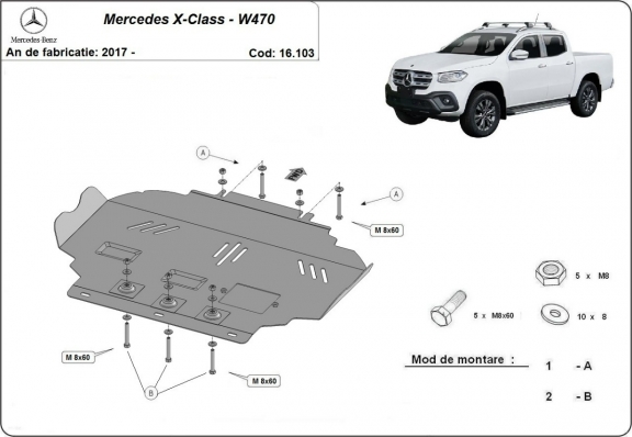 Motor, Versnellingsbak en Radiator Beschermplaat voor Mercedes X-Class W470