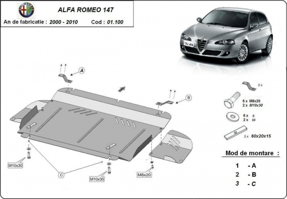Motor en Versnellingsbak Beschermplaat voor Alfa Romeo 147