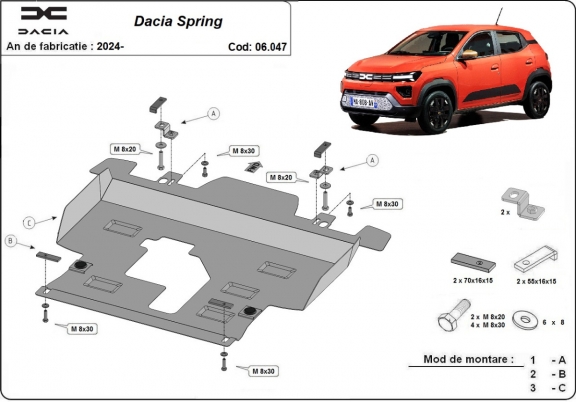 Motor en Versnellingsbak Beschermplaat voor Dacia Spring