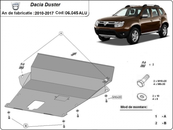 Aluminium Motor, Versnellingsbak en Radiator Beschermplaat voor Dacia Duster