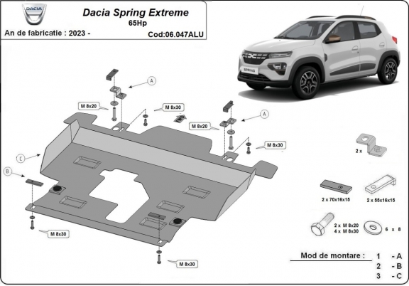 Motor en Versnellingsbak Beschermplaat voor Dacia Spring Extreme - Aluminium