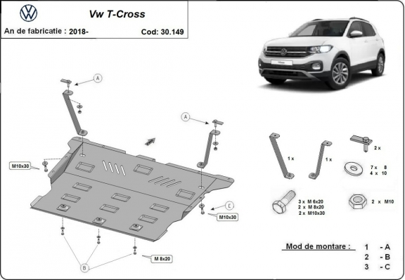 Motor en Versnellingsbak Beschermplaat voor VW T-Cross