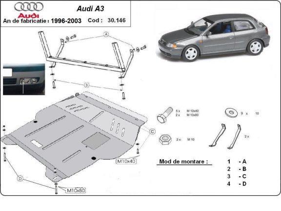Motor, Versnellingsbak en Radiator Beschermplaat voor Audi A3
