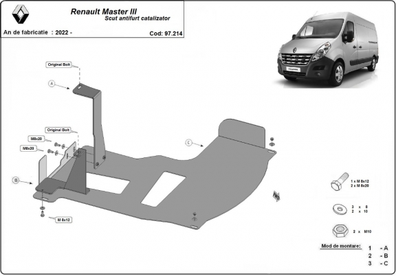 Katalysator/cat lock Beschermplaat voor Renault Master 3