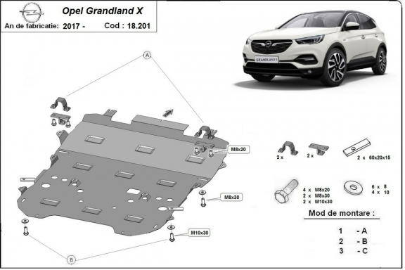 Motor, Versnellingsbak en Radiator Beschermplaat voor Opel Grandland X