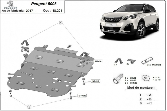 Motor en Versnellingsbak Beschermplaat voor Peugeot 5008