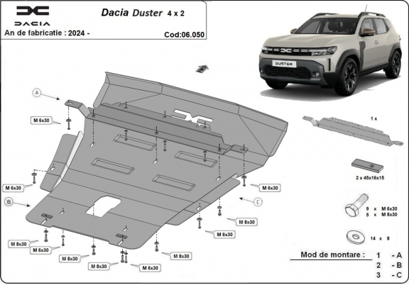 Motor en Versnellingsbak Beschermplaat voor Dacia Duster - 4x2