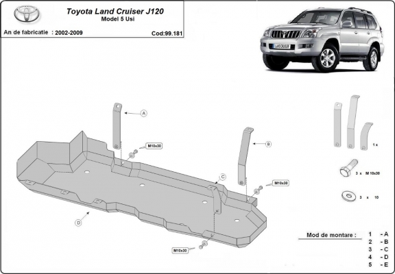 Brandstoftank Beschermplaat voor Toyota Land Cruiser J120 - alleen voor 5-deurs model