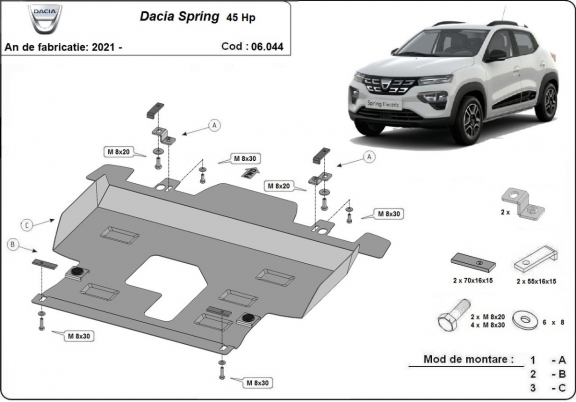 Motor en Versnellingsbak Beschermplaat voor Dacia Spring