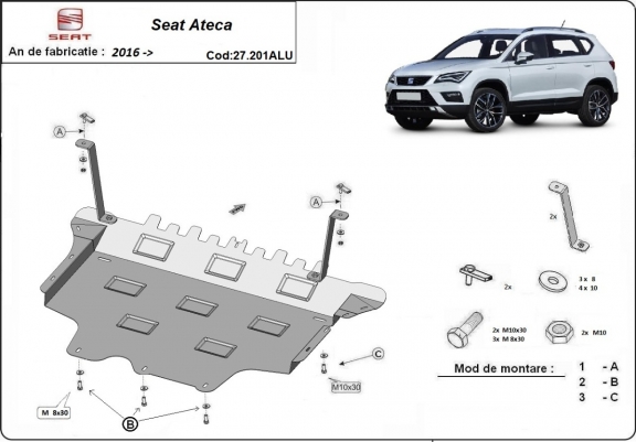 Aluminium Motor, Versnellingsbak en Radiator Beschermplaat voor Seat Ateca